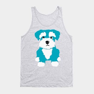 Sweet Turquoise Miniature Schnauzer Puppy on Dark Blue Background Tank Top